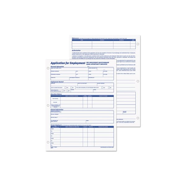 Tops Business Forms TOPS, Employee Application Form, 8 3/8 X 11, 2PK 32851 - main